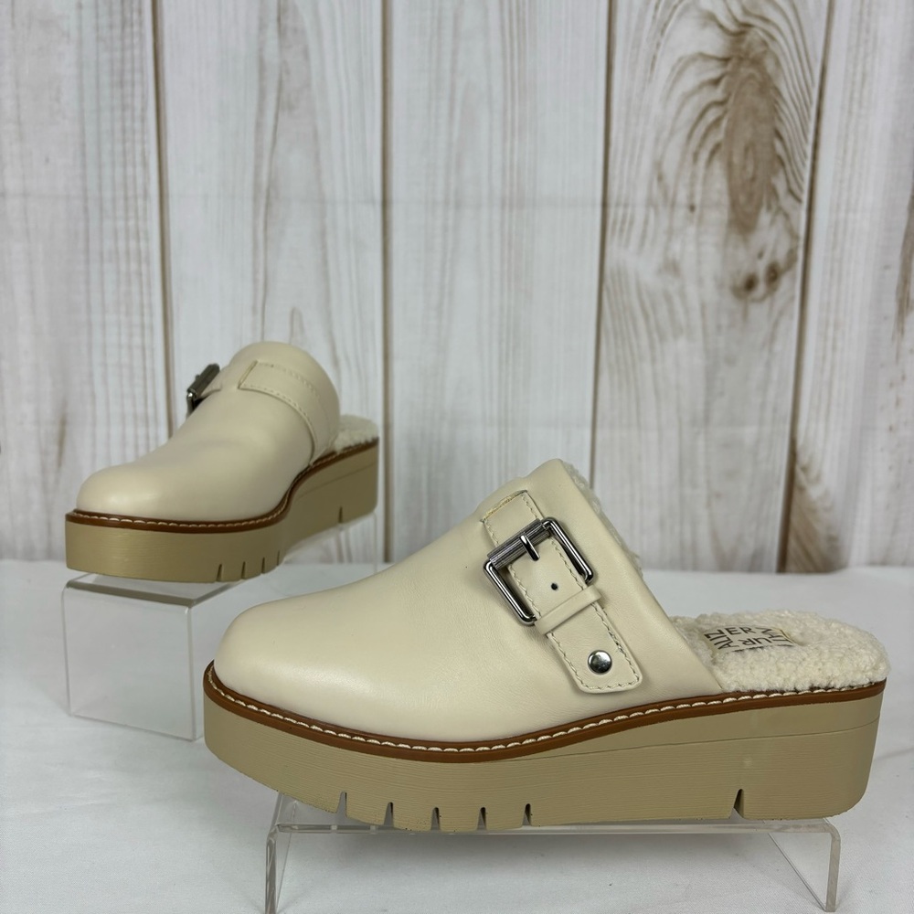 Naturalizer Slip-on Mules Leather Platform Comfort Lined Clog Shoes Ivory Size 6